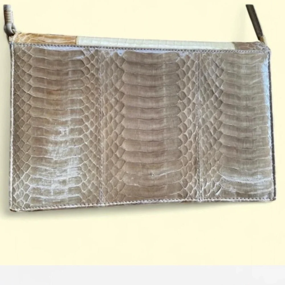 Vintage 70s J Renee Snakeskin Beige Clutch‎ Satchel Handbag Women’s Purse